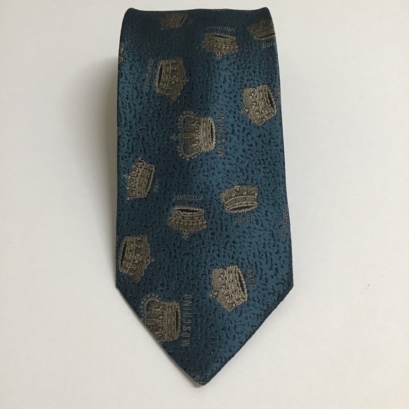 Moschino Tie Crowns 100% Silk Aqua Baron Viscount Marquess Duke Earl Vintage - Picture 1 of 15